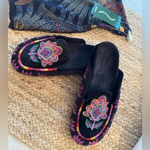 FARM Rio Black Mules with Colorful Embroidery